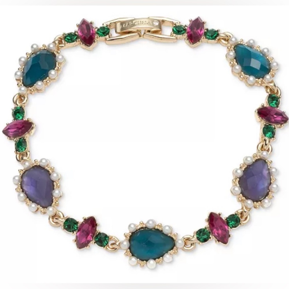 NWT Marchesa Gold-Tone Mixed Stone Pear-Shape Flex Bracelet